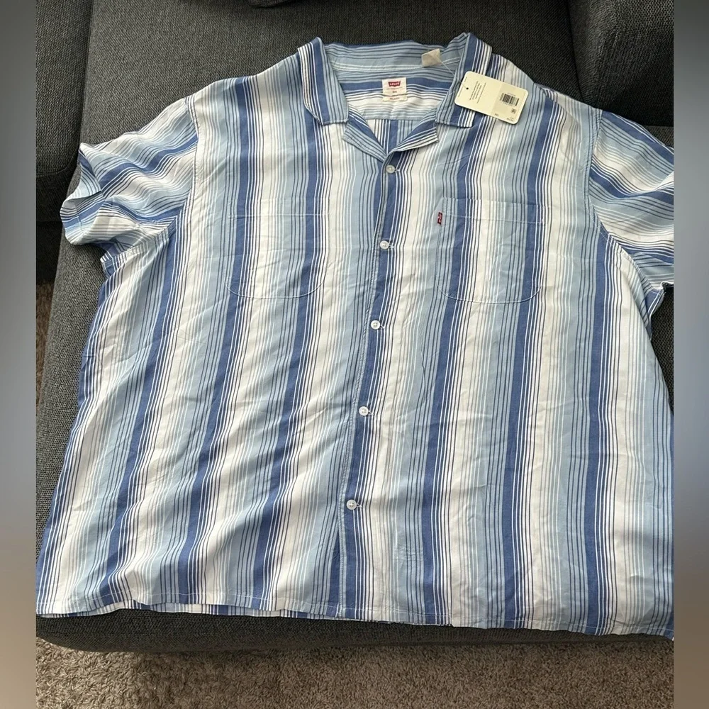 Levi’s Sunset Camp Short Sleeve Dobby Slub Stripe Shirt Light Blue  Size 3XL NWT